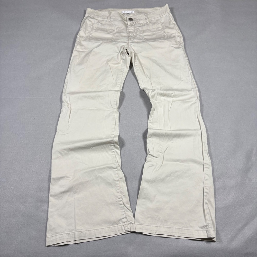 Cabi Women Beige Flare Leg Patch Pocket Stretch Cotton Twill Pants 6 30"801R